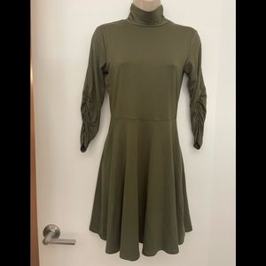 Green Mock Neck Skater Dress
